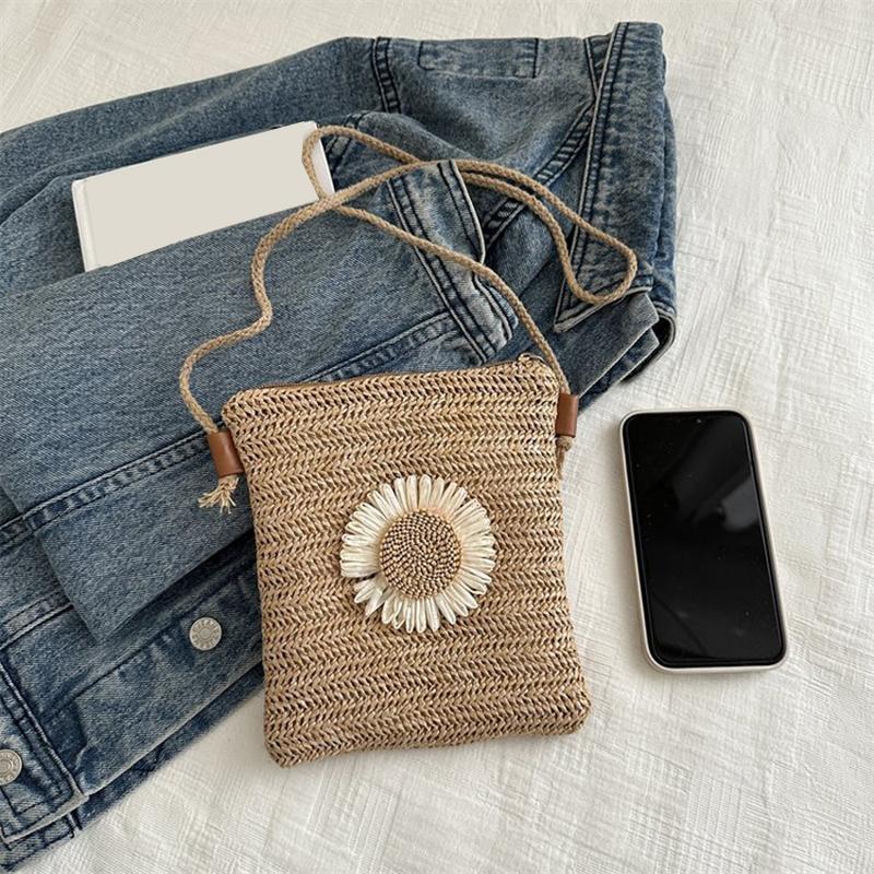 Grass Woven Shoulder Bag Casual Small Braided Crossbody Bag Women Beach Purse and Handbags Summer Sling Bag