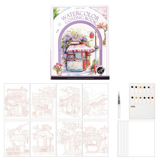 

Портативный альбом для гуаши, трехстворчатый дизайн, набор акварельных листов с 12 ячейками для красок, эргономичная кисть, арт-набор для снятия стресса светло-фиолетовый