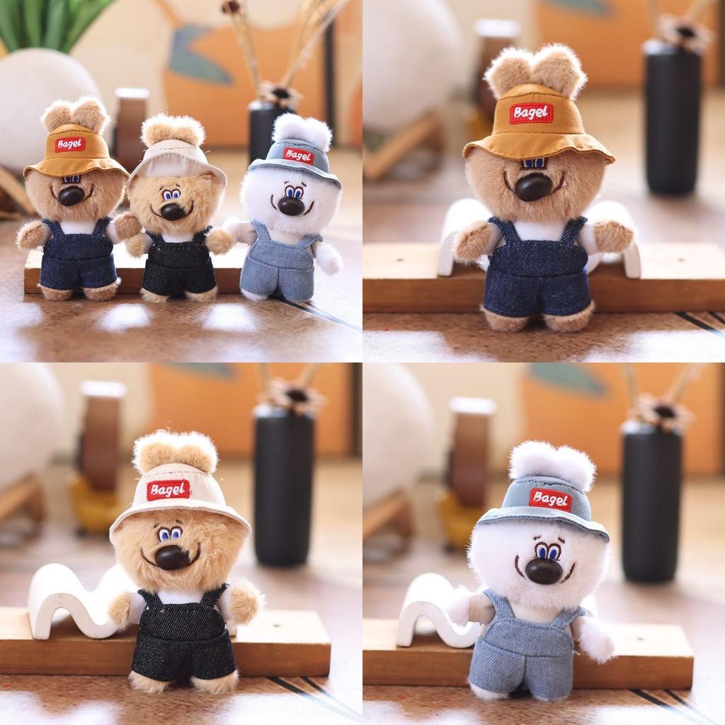 Cute Overalls Denim Hat Cartoon Bear Plush Toy Pendant Keychain For Decor Bag