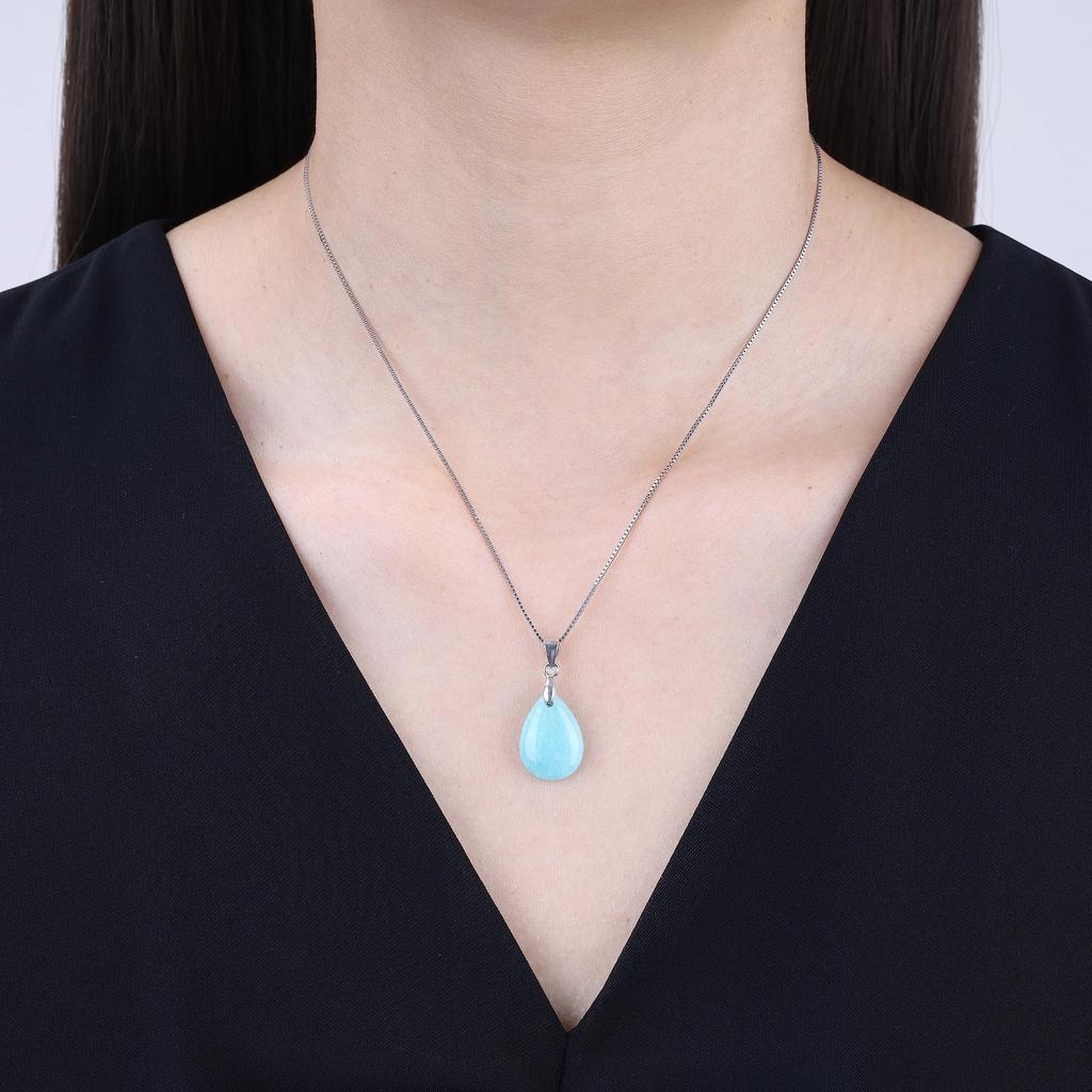 Amazonite Waterdrop 925 Silver Chain Necklace for Women [KOAI]