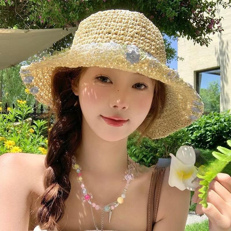 Ethnic Style Big Brim Straw Hat Women's Summer Seaside Vacation Beach Hat Sunshade Sunscreen Bucket Hat Straw Sun Hat