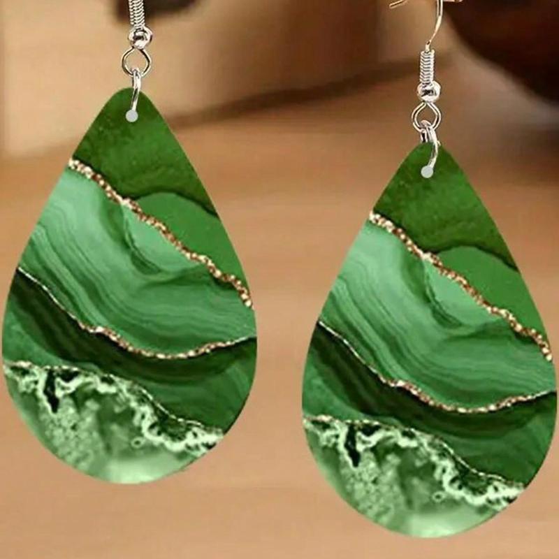 Colorful Abstract Pattern Wooden Droplet Earrings for Women's Daily Wear