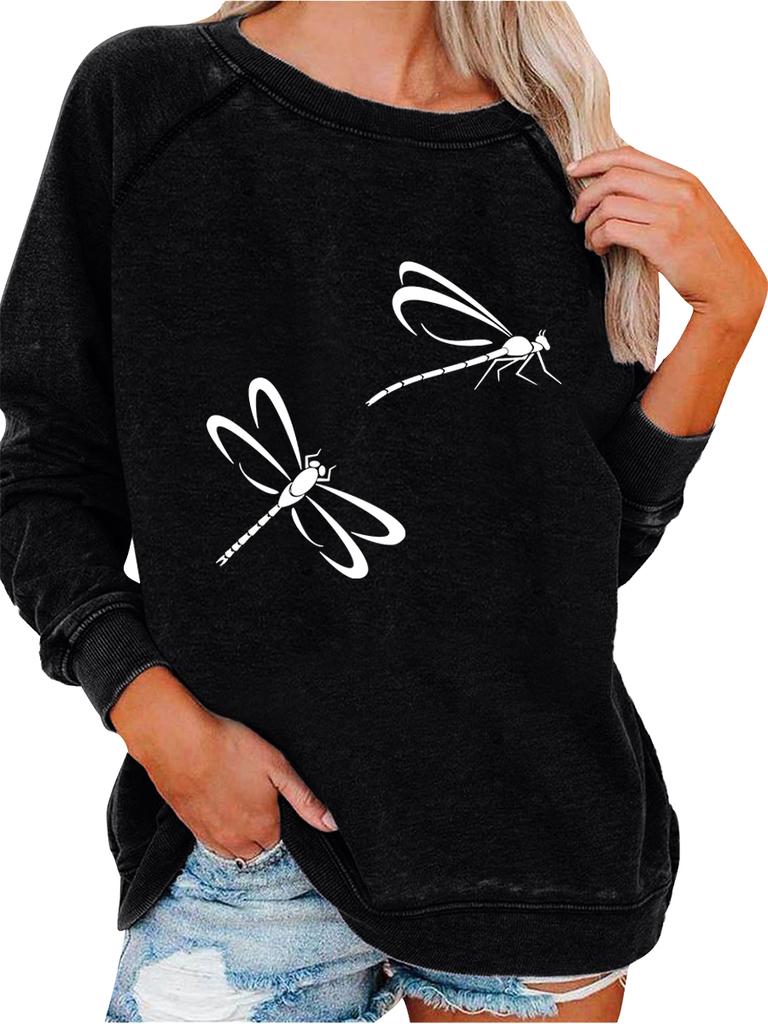 Women's Pullover Sweatshirt Oversized Sweatshirt Women's Spring/Fall Fashion Dragonfly Print Top