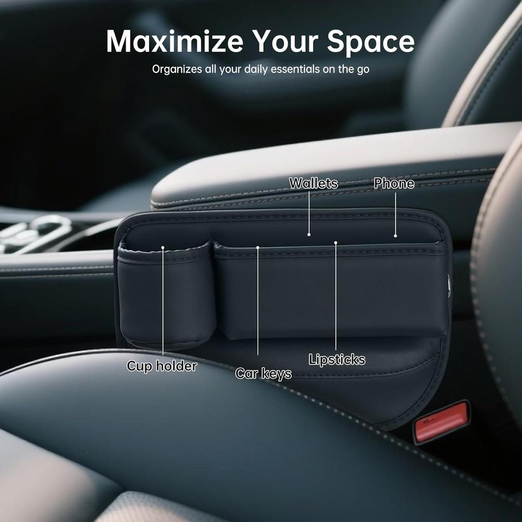 2 Packs Car Seat Filler Organizer, Leather Car Seat Oganizer With Cup Holder,Car Storage Accessories For Phone,Sunglasses,Keys, Universal Fit For