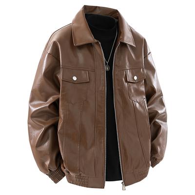 Herren Lapel Lederjacke Herren Frühling und Herbst Amerikanisch Trendig Vielseitig Mehrere Taschen PU Lederjacke Jacke