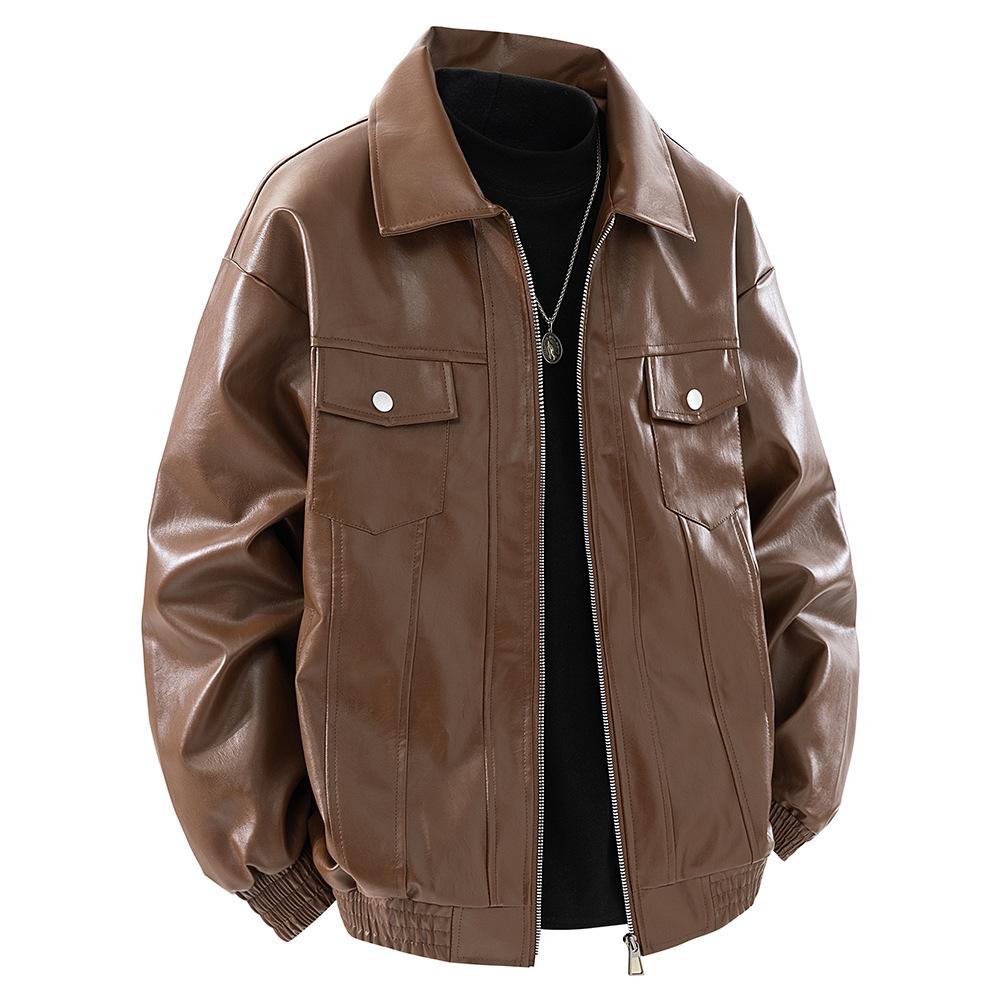 

Мужская кожаная куртка с лацканами Мужская весенне-осенняя американская трендовая универсальная многокарманная куртка из искусственной кожи 3XL коричневый