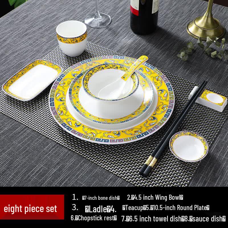 Tianya Jing Imperial Yellow 8-Piece Ceramic Tableware Set