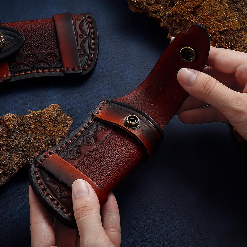 Zhipu Geschnitzte Ledertasche Kopfschicht Rindsleder Klappmesseretui Holster