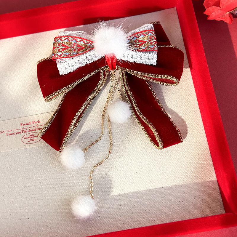 

Детская заколка в китайском стиле для маленькой девочки, заколка для волос, новогодняя праздничная заколка для волос, головной убор красный