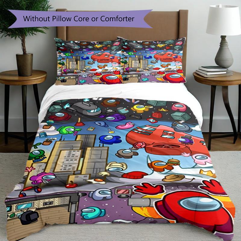 3pcs Duvet Cover Set (1*Duvet Cover + 2*Pillowcase, Without Core), Among Us Print Bedding Set, Bedroom Decor, All‑Season, Birthday Gift