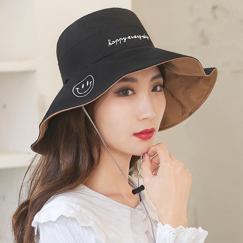 Spring and Summer Double-sided Wide-brimmed Embroidered Beach Hats, Women's Wide-brimmed Hats, Windproof Rope Sunshade Hats