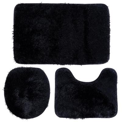 Bathroom Set Soft Shaggy Black Rug Cover for Bathroom Seat