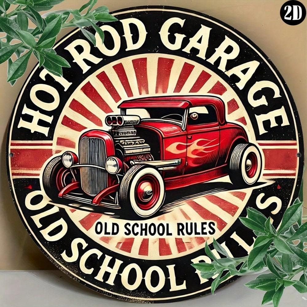 Premium Vintage Hot Rod Garage Metallschild Rund Mechaniker im Dienst Benutzerdefinierte Festival Dekoration