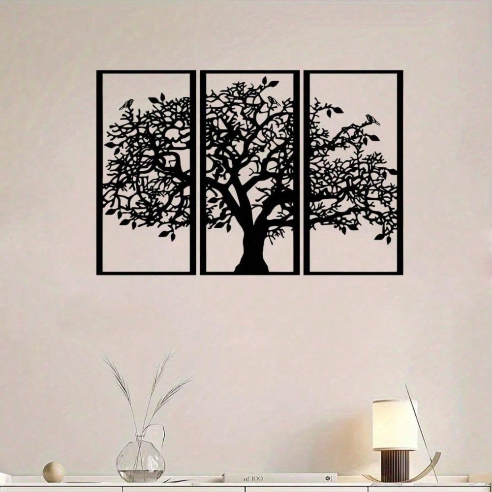 3-Piece Tree of Life Metal Wall Art, Spiritual Iron Decor for Living Room Bedroom, Nature Inspired Bohemian Hanging for Home