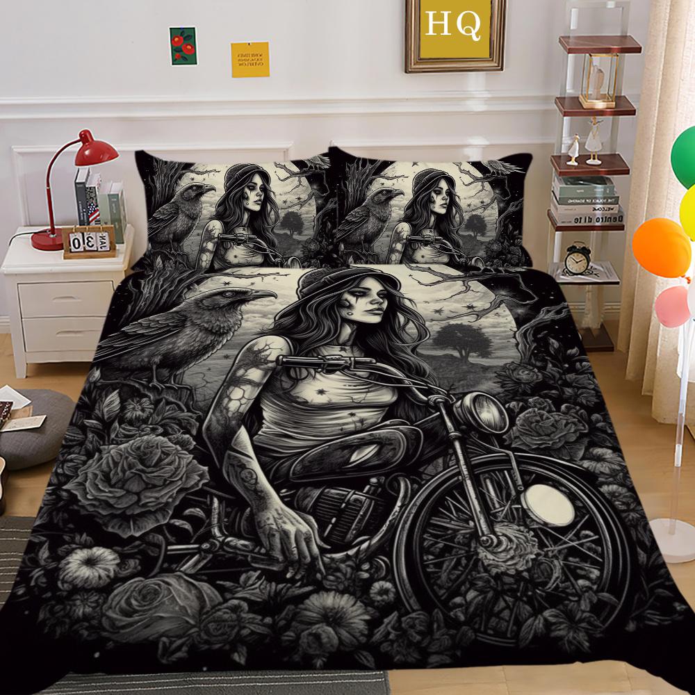 Beauty Skull Printed Bedspreads King Size Microfiber Bed Set Cover Teen Cool Design Comforter Cover Set