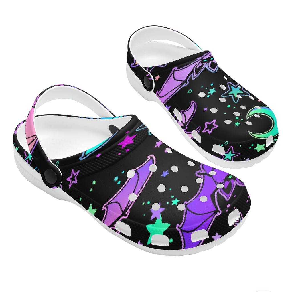 White EVA Clogs with Dark Rose Print, Lightweight Slip On Garden Shoes, Breathable Beach Sandals, Indoor Outdoor Slippers for Men Women