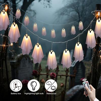 10 Stück Halloween Hängende Leuchtende Geisterdekoration Gruseliger Weißer Stoffgeist mit Lichterkette für Veranda Hof Rasen Gartendekor