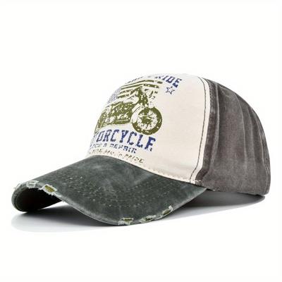 Motorcycle Print Baseball Cap Letter Pattern Printing Distressed Retro Hip-Hop Cap Mountaineering Running Cycling Sports Cap