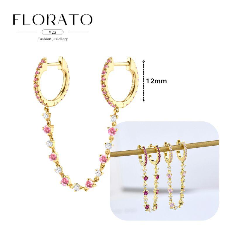 Luxurious Geometry 925 Silver Ear Needle Pink Series Zircon Pendant Hoop Earrings Sweet Fashion Wedding Jewelry Gifts