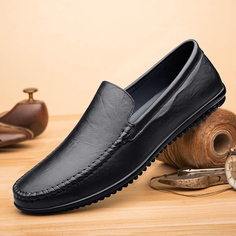 Fashion Non-Slip Lightweight Men Business Shoes Slip-On Comfortable Flat Men's Genuine Leather Loafers Casual Breathable Soft Sole Shoes