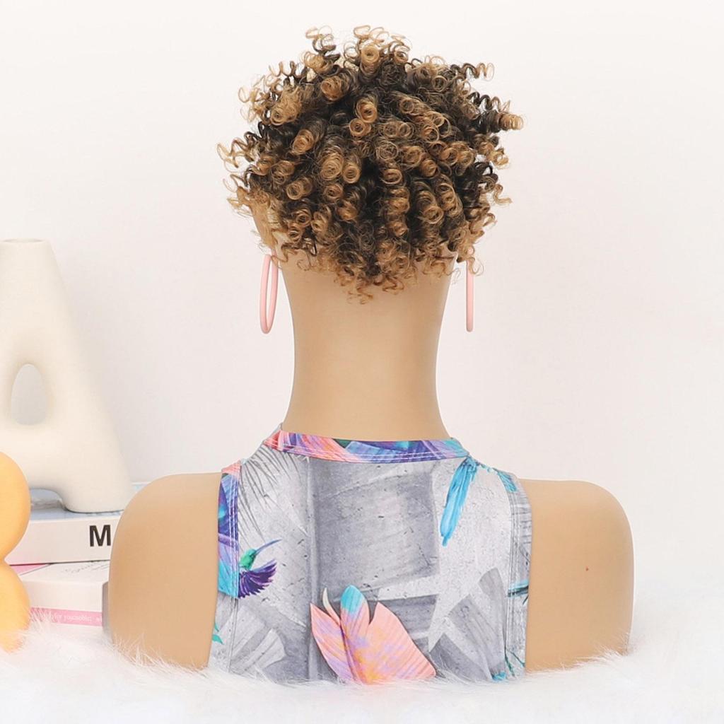 African Curly Hair Bun Donut Chignon Scrunchie Wrap Afro Puff Black Synthetic Hairpiece for Women Daily Use