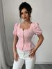 Mode d'été pour femme Chemise élégante décontractée Col rond Manches bouffantes Manches courtes Haut doux