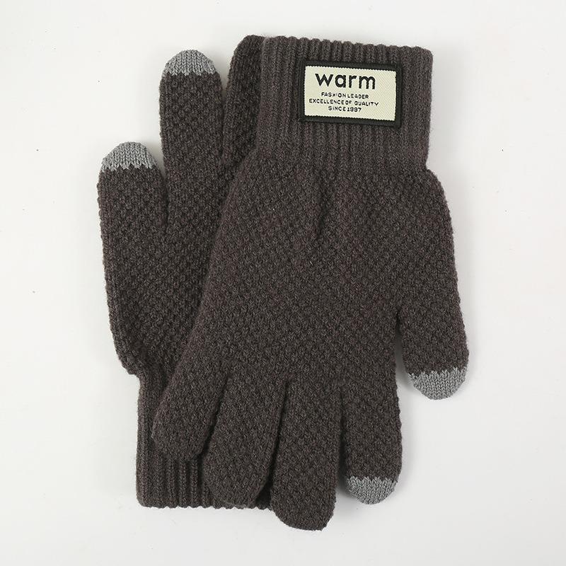 Gloves Women's Winter Velvet Thickened Korean Version Cold-proof Cute Riding Touch Screen Warm Wool Knitted Gloves