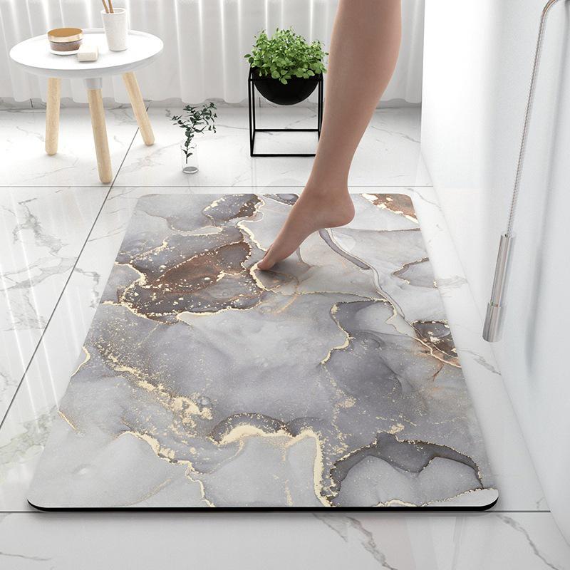 Luxurious Marble Pattern Diatom Mud Bath Mat - Absorbent, Non-Slip, Washable