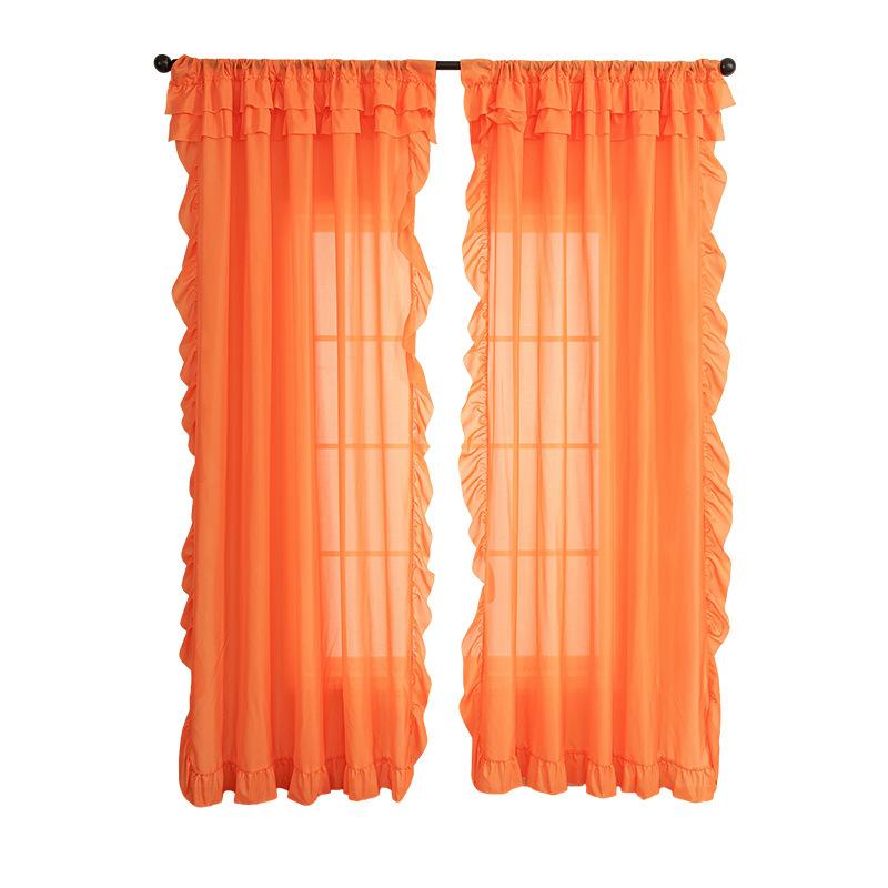 Perdea simplă, de culoare solidă, cu vânt finit, Perdea Dream, cu volane și margine de frunze, Transparentă, subțire, Plisă de fereastră