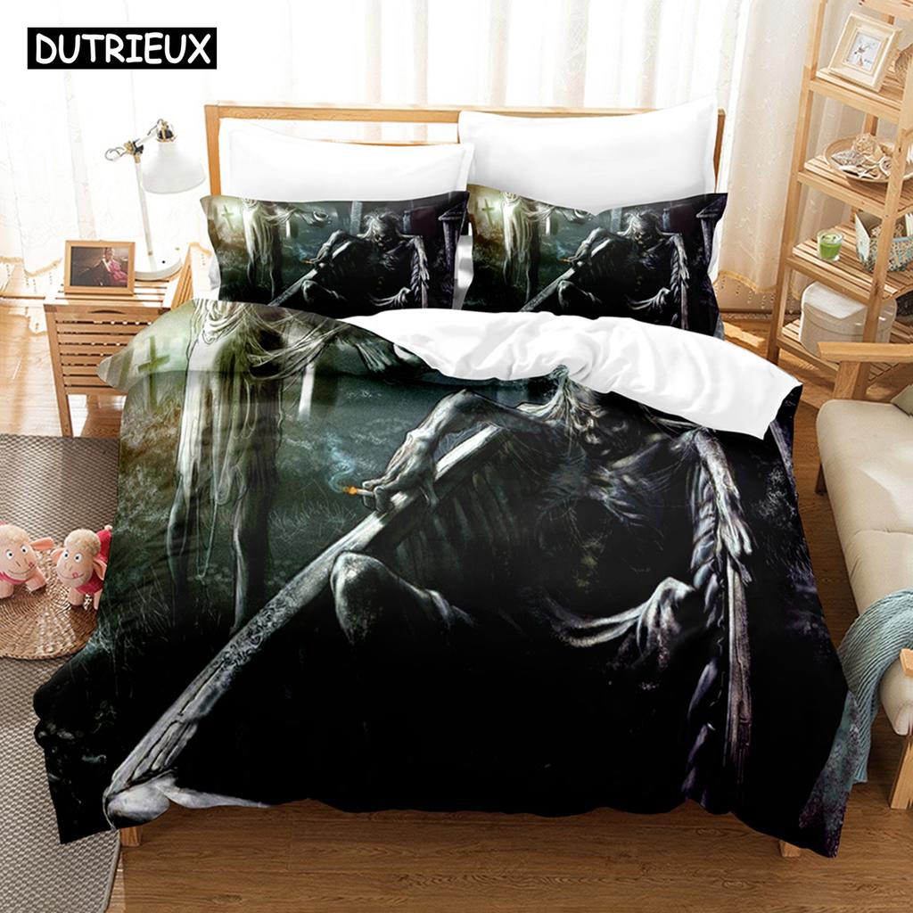 3D-gedrucktes Diablo Caput Mortuum Skelett Bettwäscheset Daunendeckenbezug mit Kissenbezug Doppel Einzel King