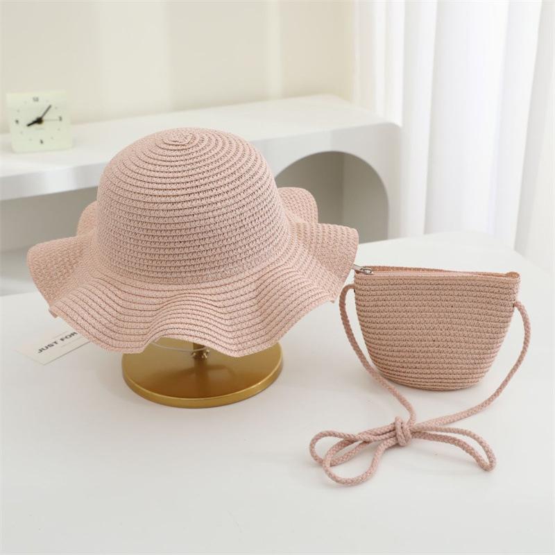 Summer Solid Color Straw Bag Shoulder Messenger Round Bag Children Versatile Outing Beach Bag Light Board DIY Round Weaving