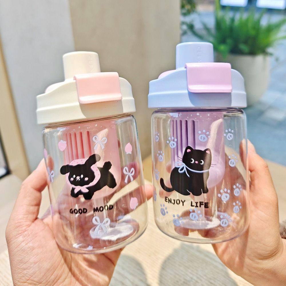 

Plastic Plastic Cup 600ml Water Bottle Cute Straw Cup рожевий