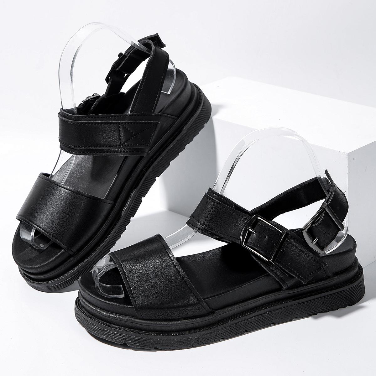 

Сандалии больших размеров 2025 новые на толстой подошве на плоской подошве модная уличная повседневная обувь сандалии женские 43 чёрный