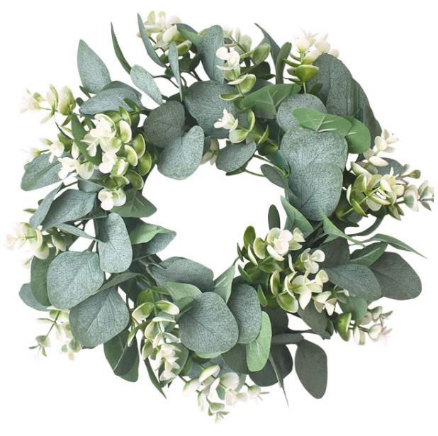 

Ювелирные изделия Имитация Растения Украшение Двери Внутреннее Украшение Атмосфера Пластиковая Основа Венок из Эвкалипта Венок из Зеленых Растений Цветок 30CM