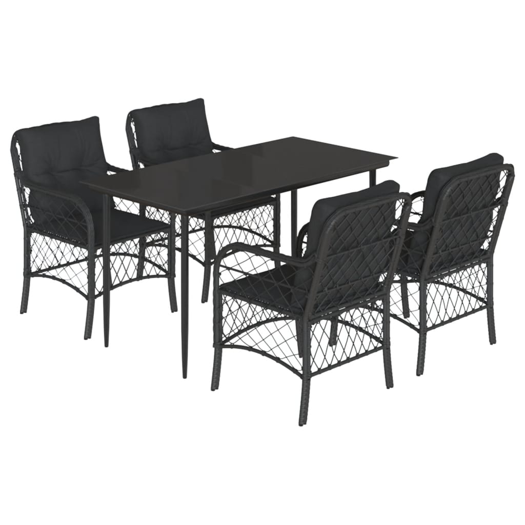 Vidaxl 5-Cz. Garden Furniture Set With Cushions, Black, Poly Rattan