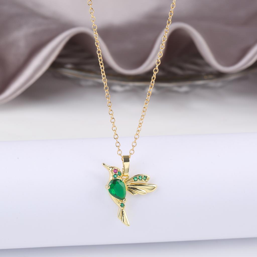 Hot Sale Crystal Zirconia Hummingbird Necklace For Man Woman Gold Plated Bird Animal Pendant Choker For Party Daily Wear