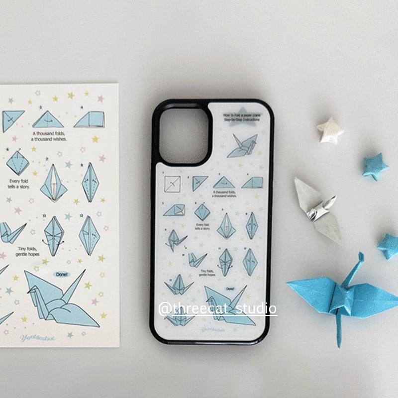 

New Korean Ins Origami Art Blue Origami Crane Phone Case for iPhone16 15 14 13 12 11 Pro Max Plus High-end Matte Anti Fall Cover For iPhone 11 Promax
