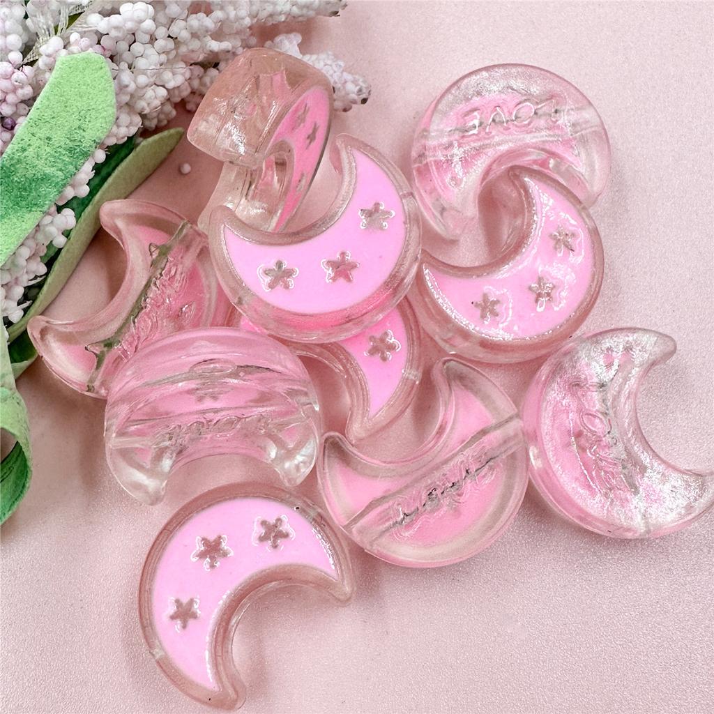 10PCS 20.8*24.8mm Acrylic Transparent Curved Moon Star Loose Beads DIY Mobile Phone Chain Jewelry Accessories