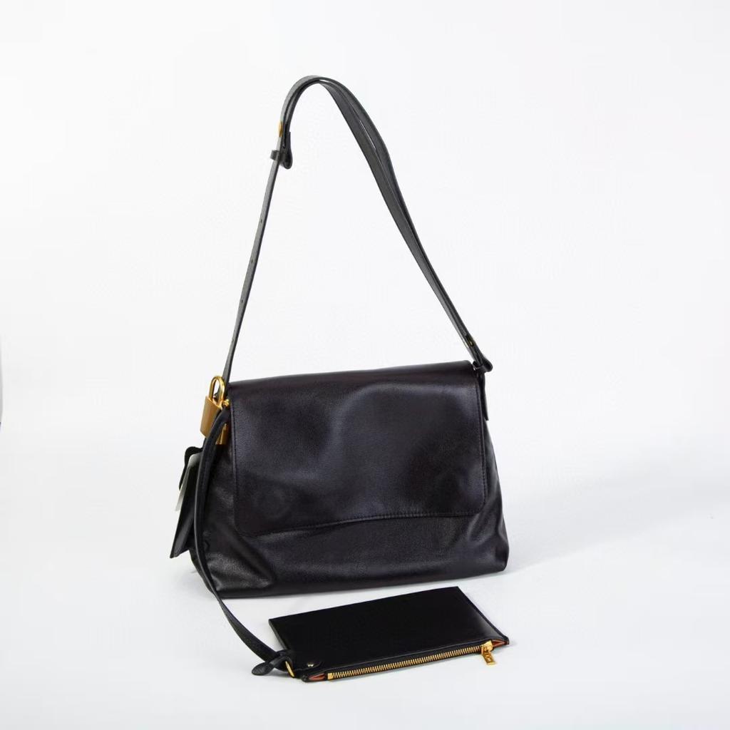 Explosive Cowhide Retro Classic Envelope Bag Time-limited Lock Head Single Leather Handle Bottom Bag Unisex Travel Flat Replacement