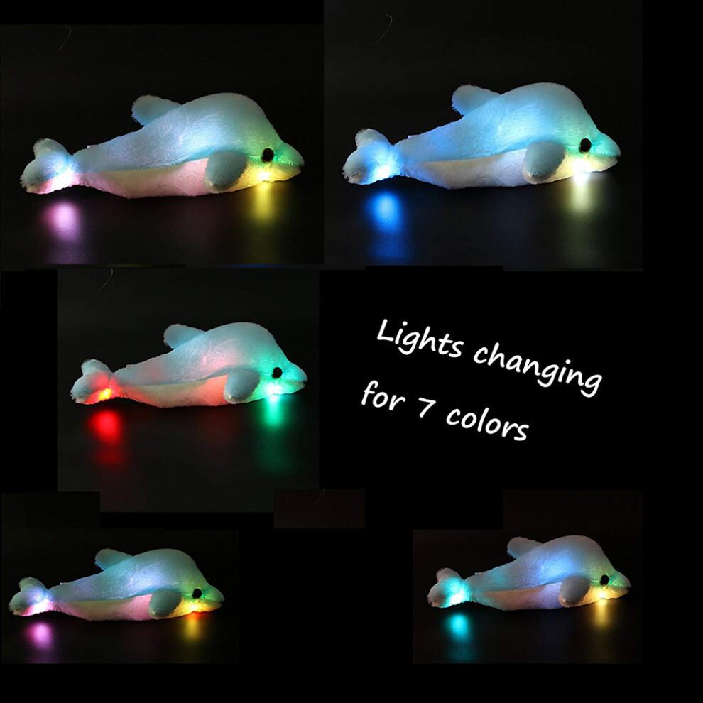 Light Up Stuffed Animal Dolphin Plush, Colorful Glowing Dolphin Soft LED Toy with Night Light Companion Adjustable Timer Function for Kids and