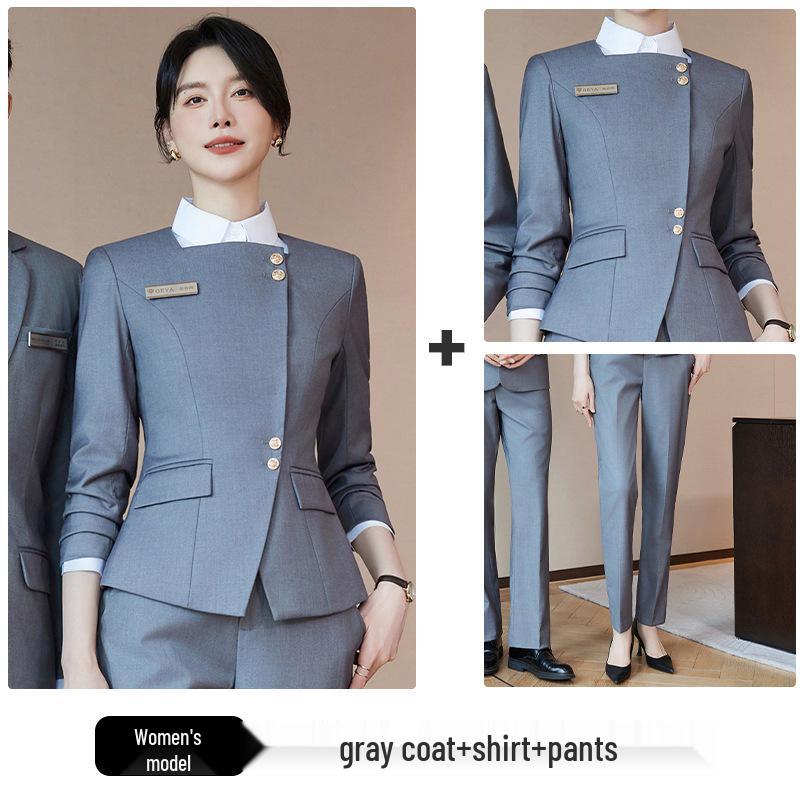 Unisex Professional Three-Piece Suit: Autumn/Winter Shirt, Pants, Skirt Set