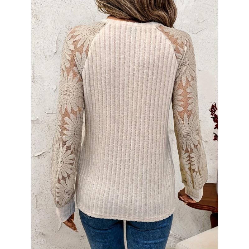 JKASHDK Women's Fashion Casual Spring Autumn Flower Pattern Print Long Sleeve O-Neck Blouses & Shirts