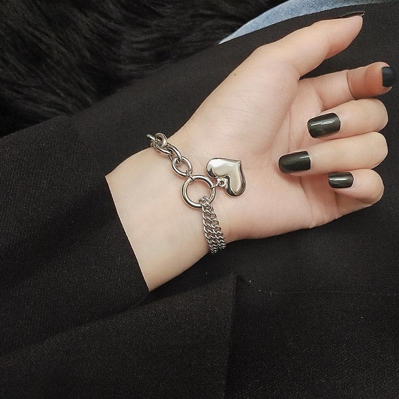 Statement Heart Pendant Bracelet Stainless Steel Gold color Zircon Fashion Metal Texture Bracelet Accessories 2023
