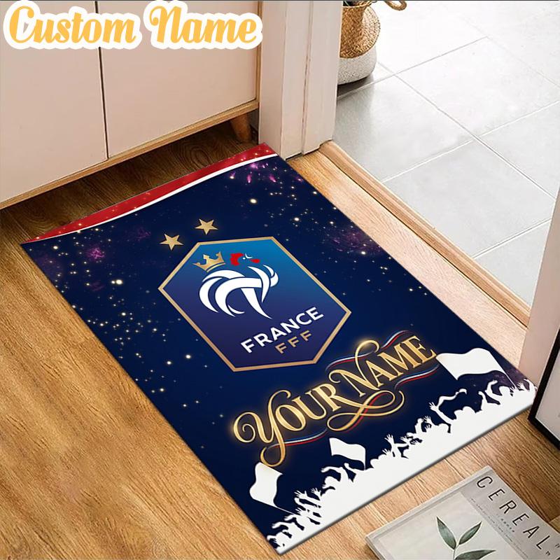 Custom Name France Football Emblem Rug, Office Rug, Chair Rug, Carpet for Living Rooms, Doormat Game Rug Home Decor Christmas Gifts