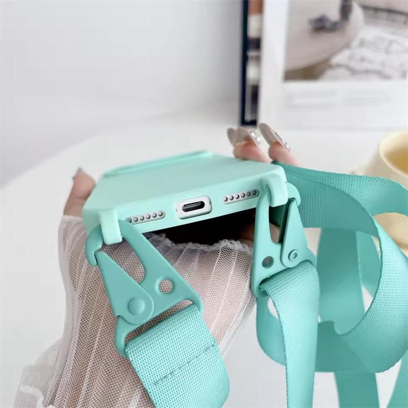 Crossbody Necklace Strap Lanyard Matte Silicone Case For iPhone 17 16 15 14 Pro Max 11 12 13 XR X XS 8 Plus SE Shockproof Cover