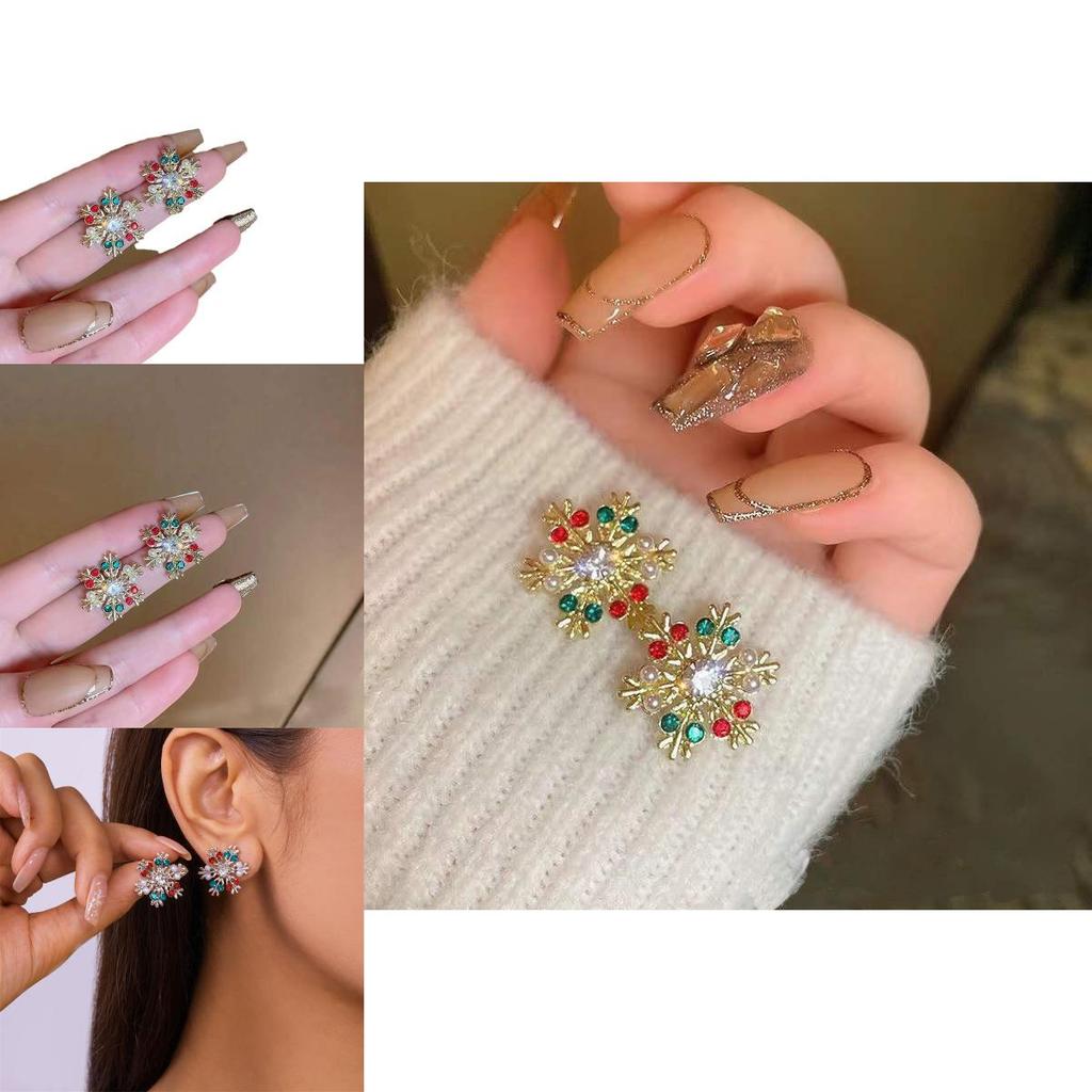 Winter Christmas Earrings With Colorful Sparkling Snowflake Jewelry For Women