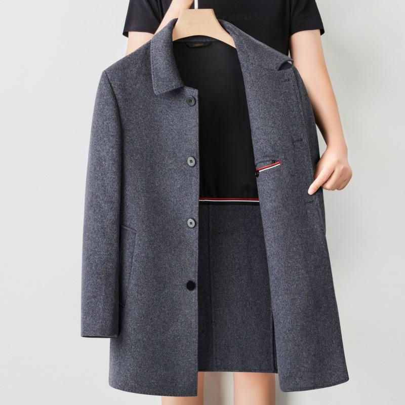 

Двустороннее кашемировое пальто для мужчин, шерстяное пальто на осень и зиму для среднего возраста, ветровка с отворотами средней длины для папы 195