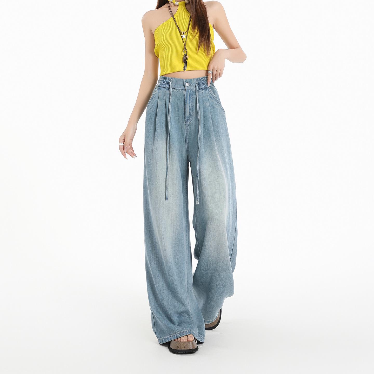 Tencel Lyocell Wide-Leg Pants with YKK Zipper & Elastic Waist - Summer 2026 Cool Soft Denim Style XS