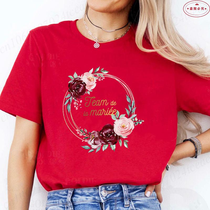 Französische Mädchen Hochzeit Team Braut T-Shirt Junggesellinnenabschied Tops für Frauen Kleidung Kurzärmelig Brautkranz Evjf T-Shirts