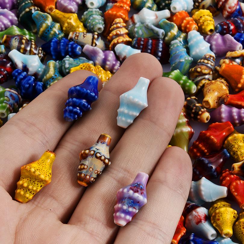 10pcs/Lot Sea Beach Conch Starfish Tropical Fish Bead Charms For Jewelry Making Supplies Ceramics Pendant DIY Bracelets Material